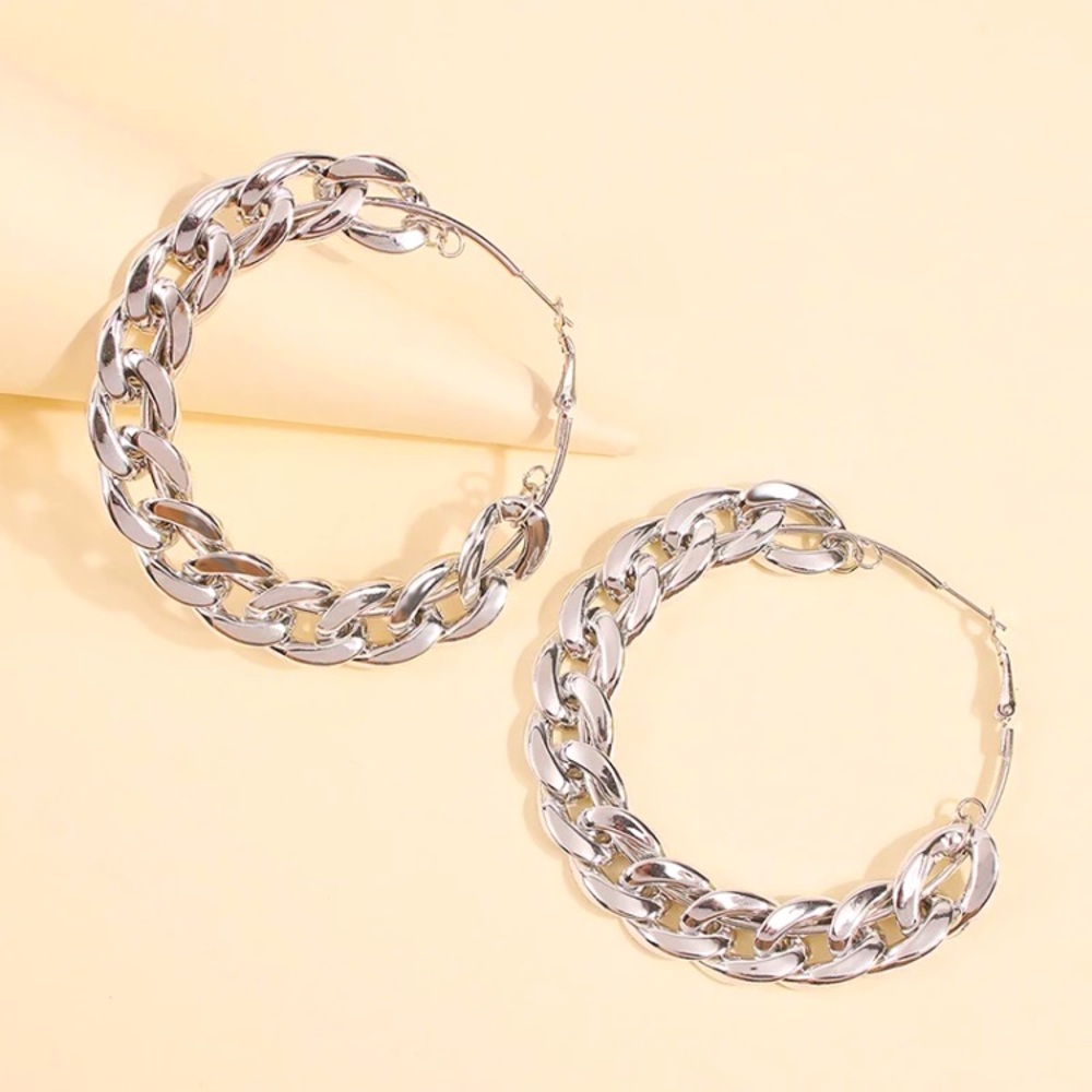 Oversized Large Silver Tone Earrings - Picture 3 of 5
